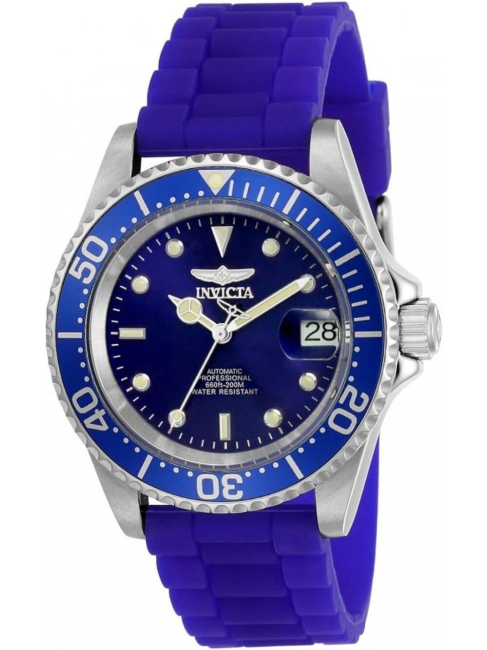 Men's Automatic Diving Watch, Stainless Steel, Silicone Strap, Blue, 20mm